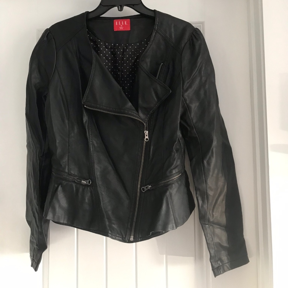 Black Pleated Peplum Leather Jacket